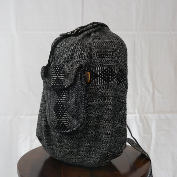 Black Woven Backpack with Geometric Pattern - Picture 2 of 8